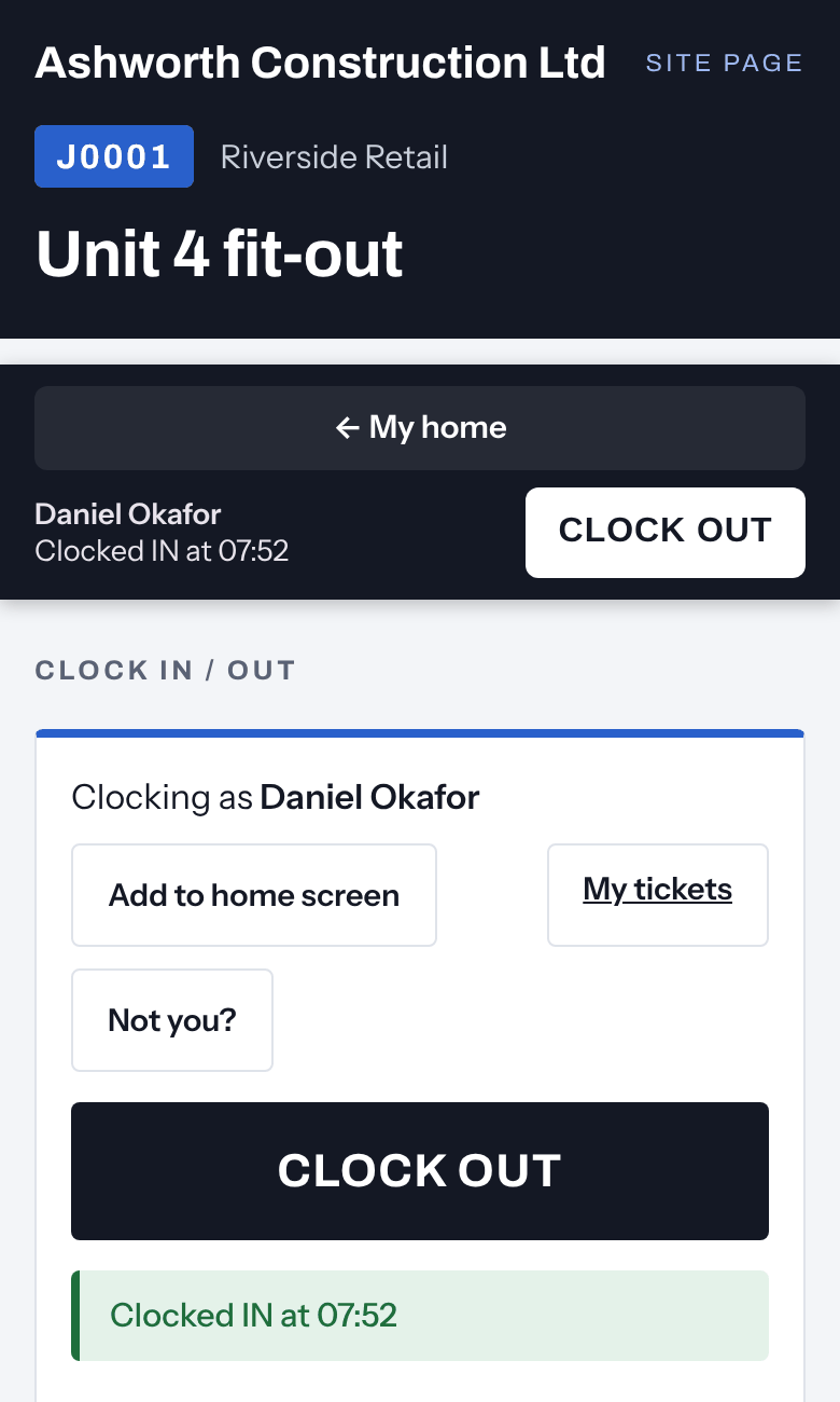 The site page on a phone