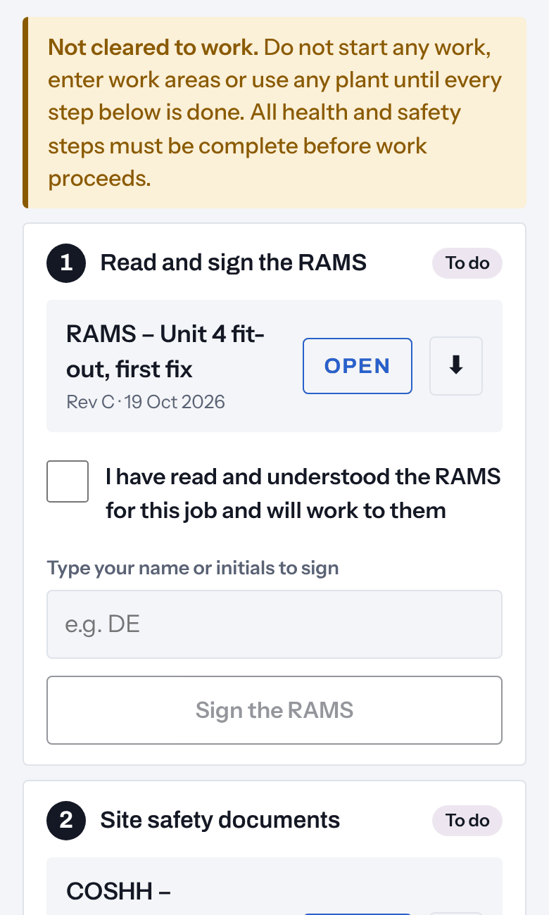 Read and sign the RAMS on the phone